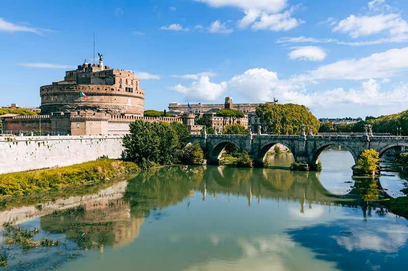 View of Castel Sant'Angelo and the Bridge of Angels in Rome